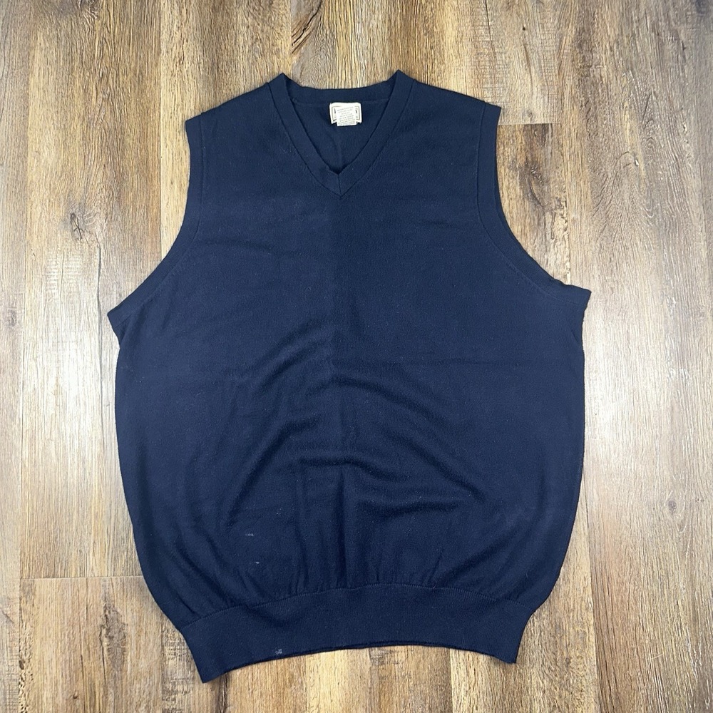 LL Bean Cotton Cashmere Navy V Neck Sweater Vest Mens XL 269375